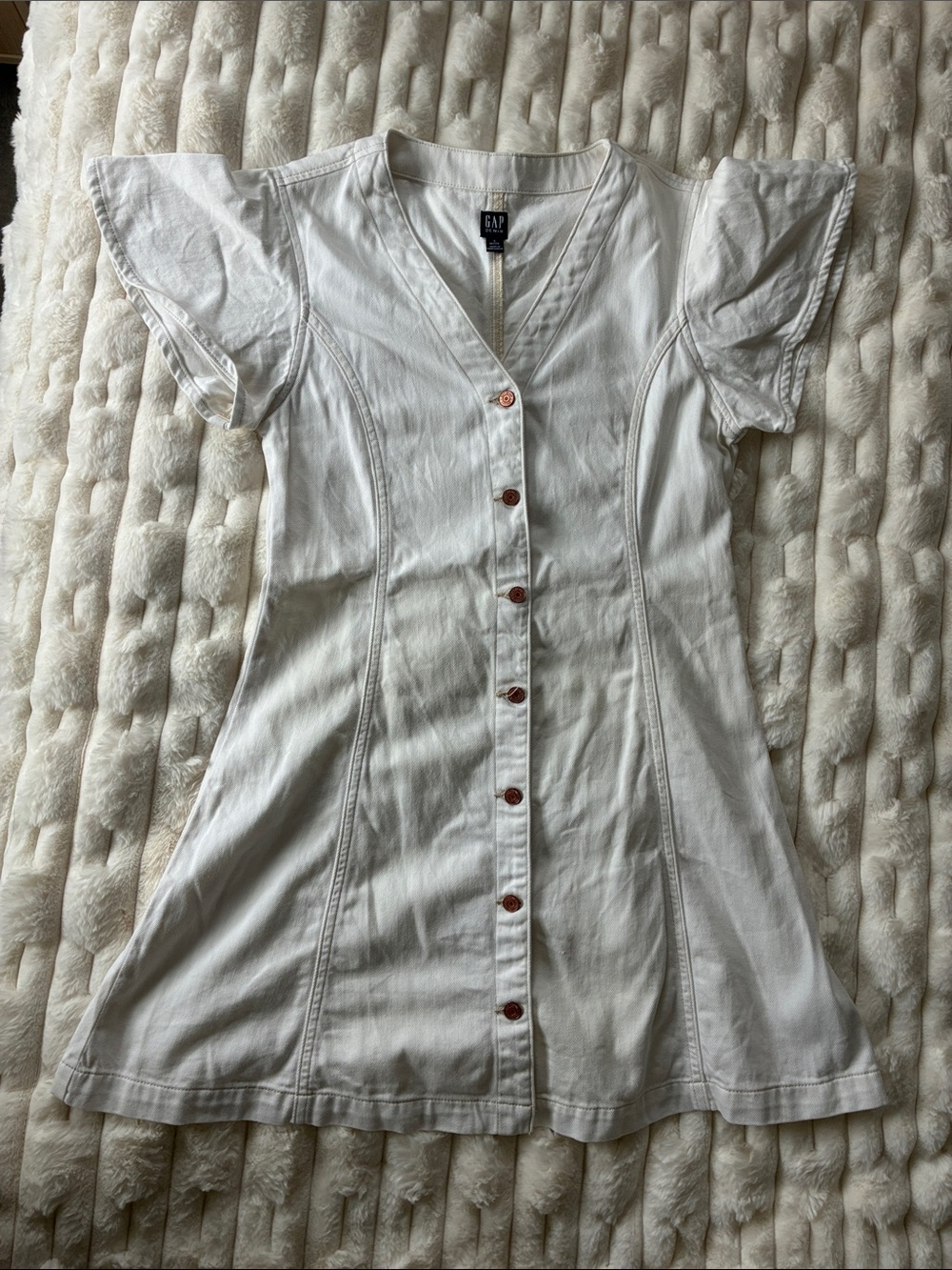 GAP Cream Button-Front V-Neck Mini Dress